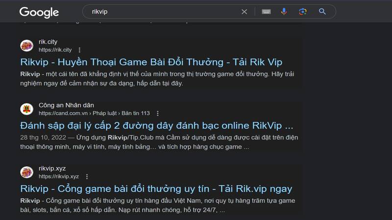 Site lừa đảo giả mạo Rikvip