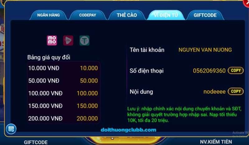 Các phương thức giao dịch tại game69