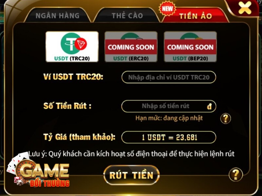 Rút tiền qua thẻ cào