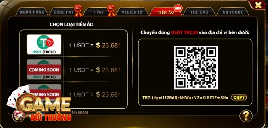 Nạp tiền qua Tiền ảo