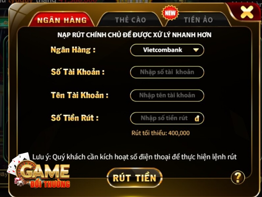 Rút tiền qua ngân hàng